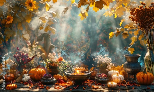 Mabon with autumn equinox rituals and harvest feasts in September photo