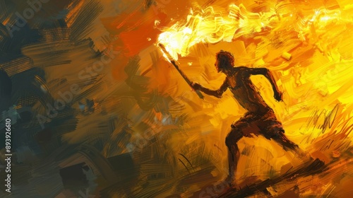 Hold up the torch and run stock illustration --ar 16:9 Job ID: 723755b5-66d3-4a3f-a514-6f8adc8e6830