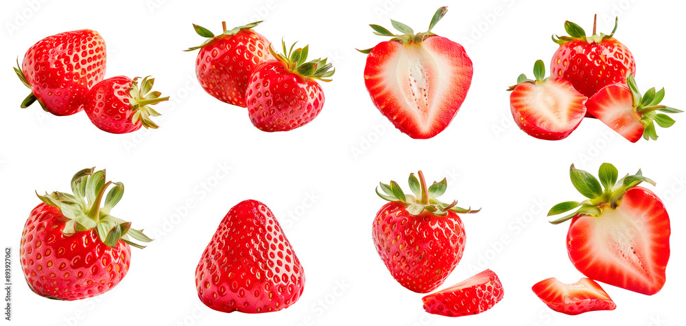 Multiple Strawberries in Various Cuts and Angles on Transparent Background Multiple Strawberries in Various Cuts and Angles on Transparent Background