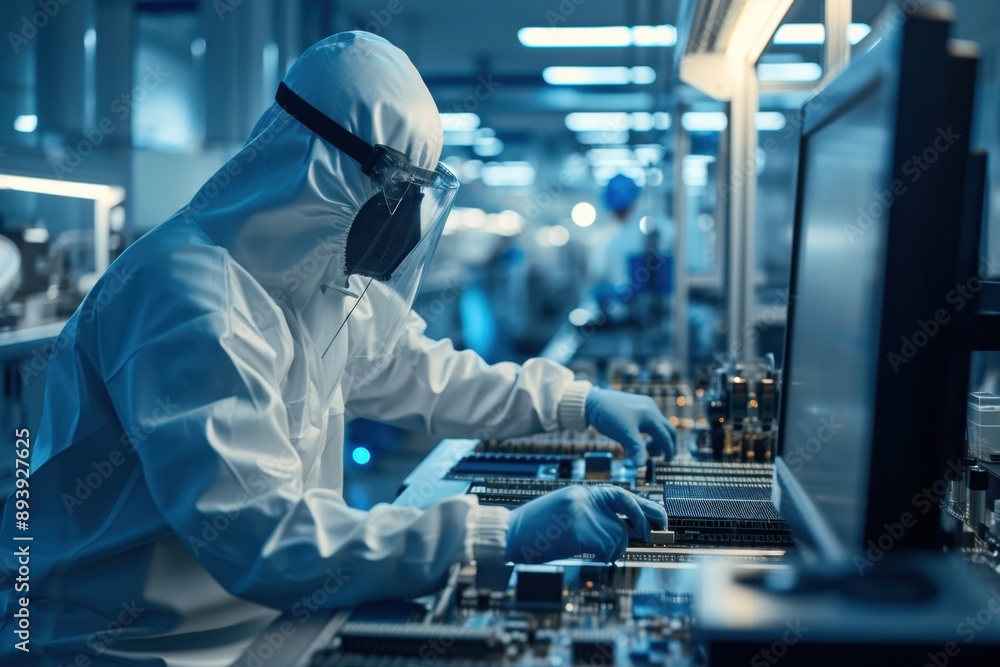 Scientist in lab coat working with electronic devices and computer. Scientist in lab coat working with electronic devices and computer.