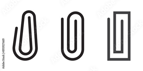 Paper clip icons set. Black paperclip collection. Attach symbol. Document staple icons