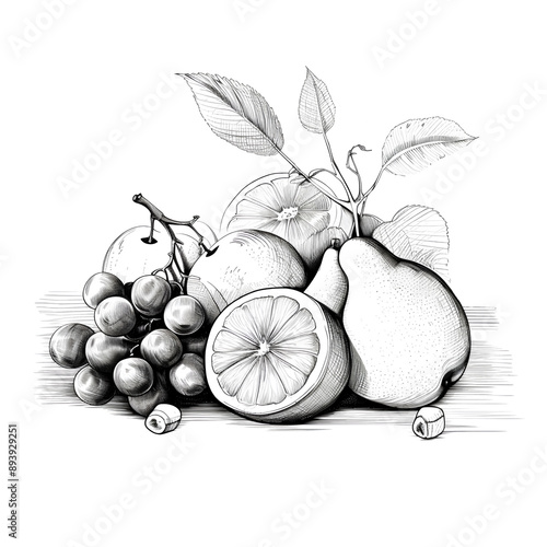 fruits and berries hand sketch, graphic 
