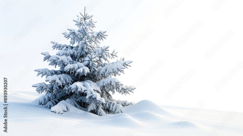Winter pine tree decoration covered in snow on white background Winter pine tree decoration covered in snow on white background
