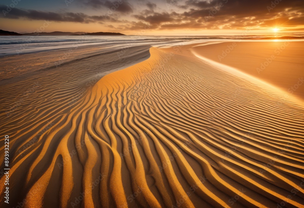 Naklejka premium intricate sand patterns shaped waves shoreline coastal artistic nature creation, beach, shapes, design, formation, ripples, tide, texture, waterfront