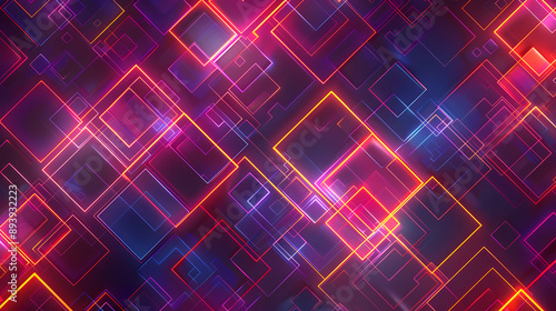 Abstract squares. design outline neon style. purple  pink and yellow colors. wallpaper for cell phone