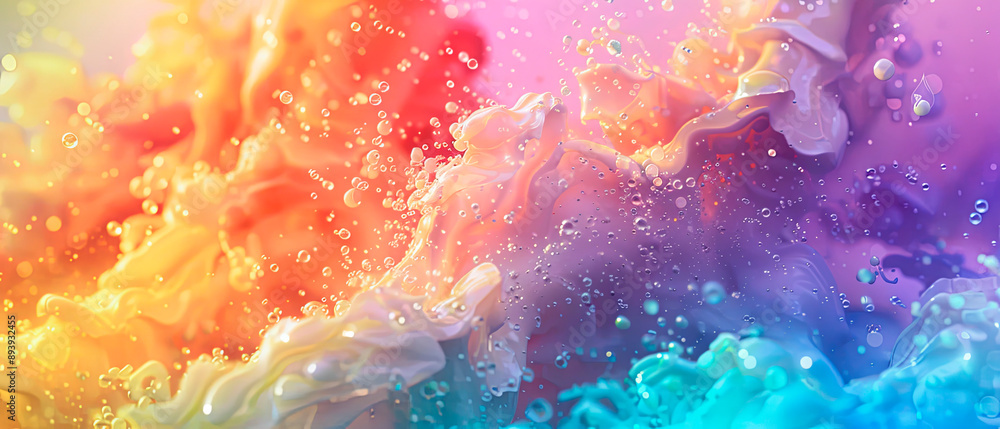 Fototapeta premium Vibrant abstract color explosion with rainbow hues, created in a studio. Ideal for creative businesses, LGBTQ+ themes, and Pride celebrations. Suitable for commercial use promoting diversity and inclu