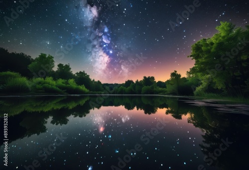 tranquil pond mirroring sparkling stars serene night reflection, calm, beauty, peaceful, clear, bright, shining, quiet, luminous, dark, glittering, peace