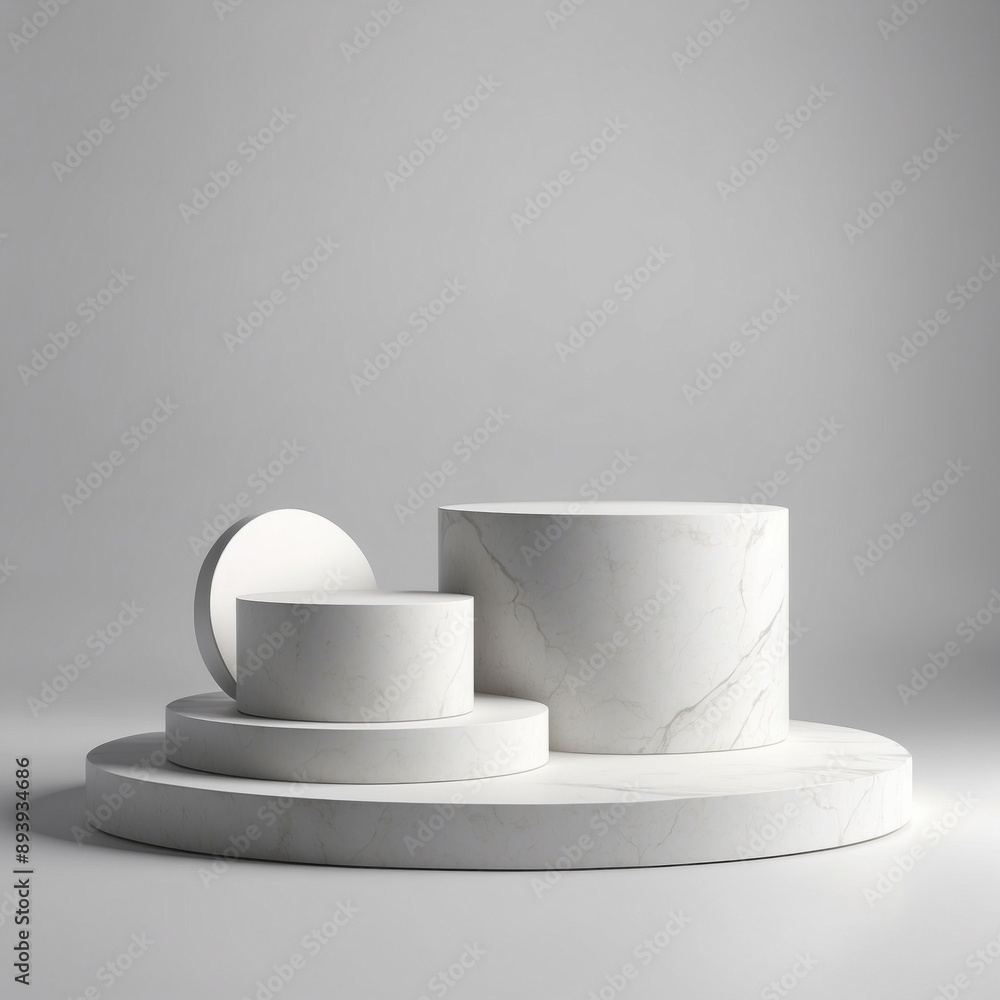 Blank white podium platform or pedestal with white background for product display with copy space Blank white podium platform or pedestal with white background for product display with copy space