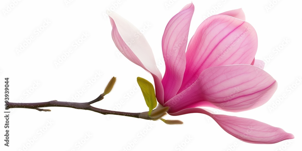 A pink flower with a stem and leaves. The flower is the main focus of the image. The stem and leaves are smaller and less prominent, but they are still visible. The image has a serene A pink flower with a stem and leaves. The flower is the main focus of the image. The stem and leaves are smaller and less prominent, but they are still visible. The image has a serene