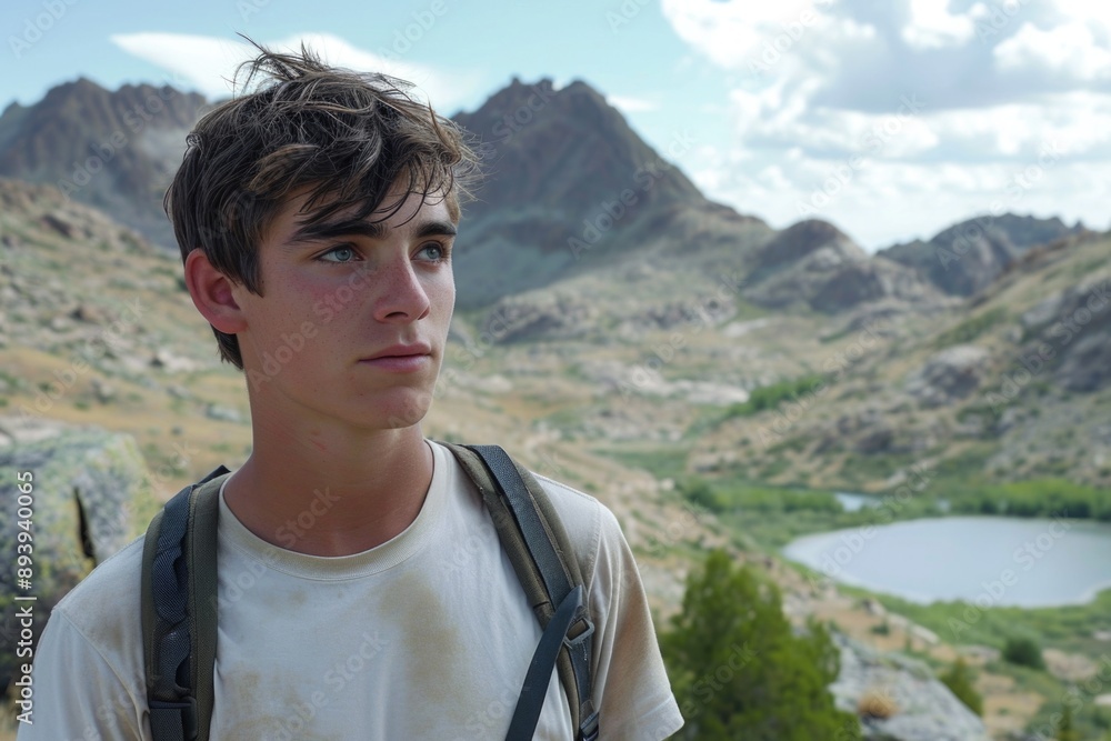 Portrait of a pensive male trekker in highland scenery. Portrait of a pensive male trekker in highland scenery.