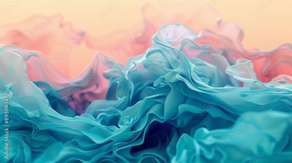 Obraz premium Abstract fluid art with pastel colors blending seamlessly, creating a serene and calming visual experience. Perfect for modern decor and designs.