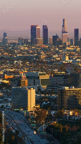 Hollywood and Downtown Skyline Sunset Time Lapse 3Vertical 4K