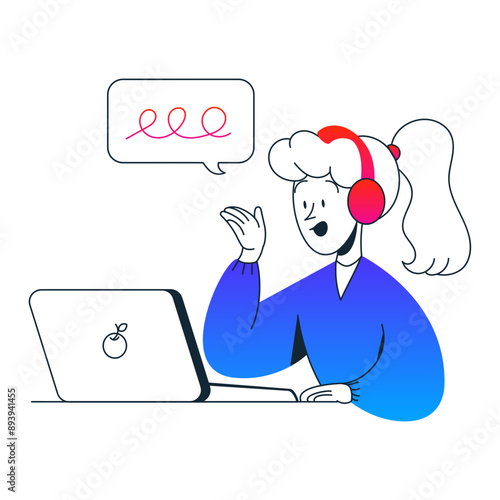 Young woman engages in dialog with client