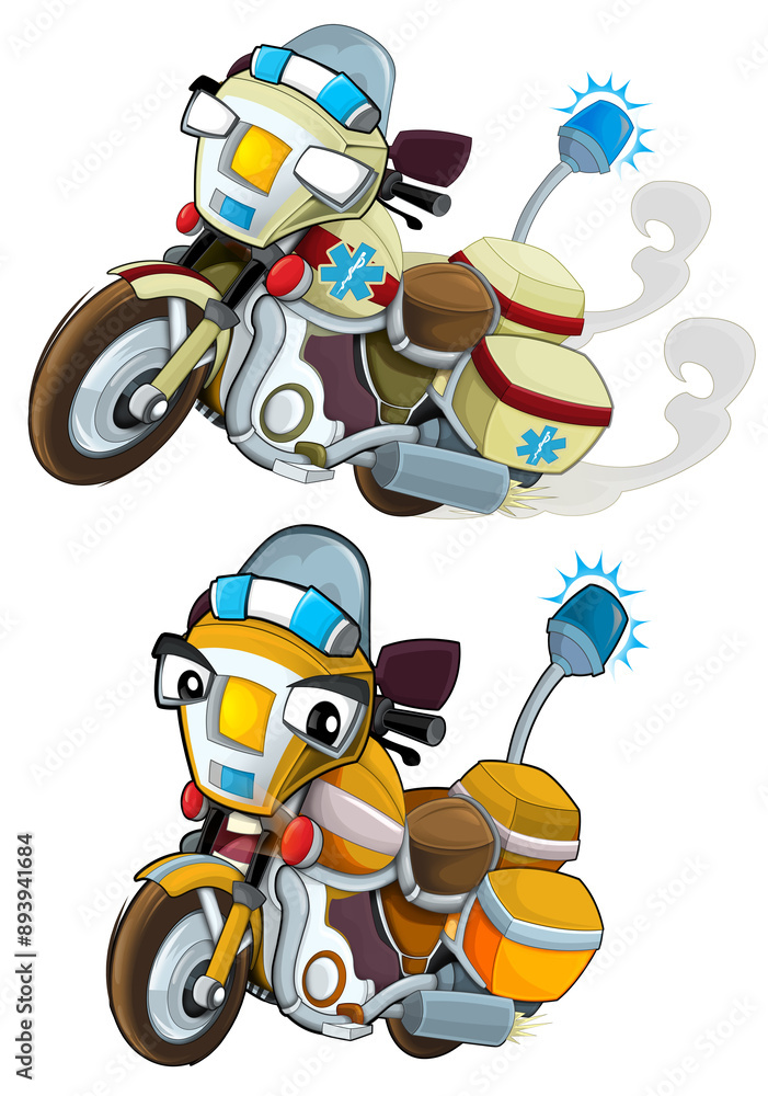 Naklejka premium Cartoon motorcycle riding to the rescue illustration for children