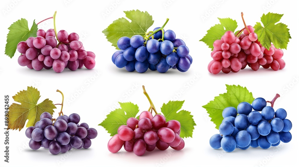 A bunch of grapes in different colors, including purple, blue, and red. The grapes are arranged in a row, with some of them overlapping each other. Concept of abundance and variety A bunch of grapes in different colors, including purple, blue, and red. The grapes are arranged in a row, with some of them overlapping each other. Concept of abundance and variety