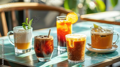 Variety of hot caffeinated drinks in the afternoon