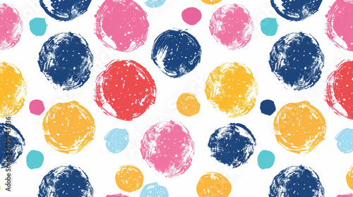 **Crayon Dots Seamless Pattern** A charming seamless pattern featuring hand-drawn artistic circles in crayon-like textures and pastel colors. This repeatable design is perfect for backgrounds, 