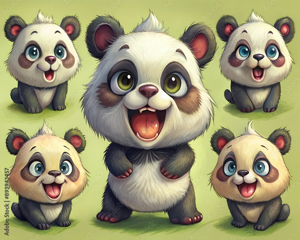 Cute baby panda showing different emotions such as happiness, surprise and joy Cute baby panda showing different emotions such as happiness, surprise and joy