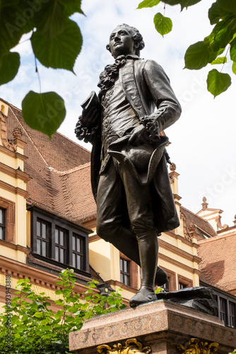 The Goethe Memorial in Leipzig, Germany: Bronze Statue on Naschmarkt Square