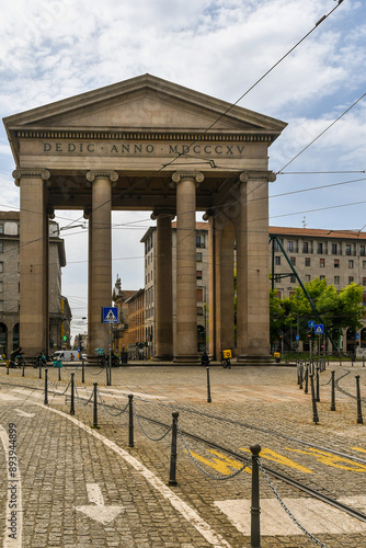 Porta Ticinese, an ancient city gate and a favored tourist destination in the Navigli area, Milan, Lombardy, Italy photo