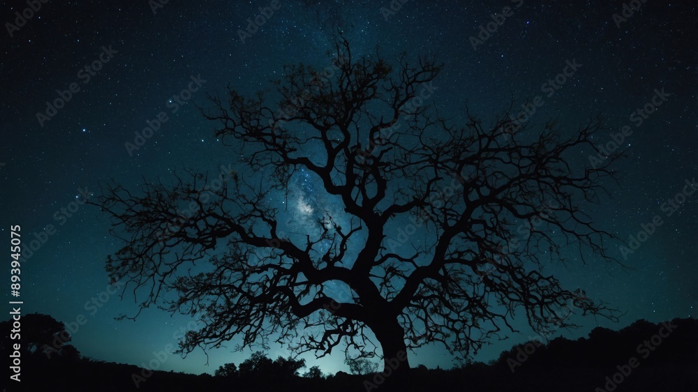 Ethereal Night: Tree Silhouette in Double Exposure 8K Ultra HD Ethereal Night: Tree Silhouette in Double Exposure 8K Ultra HD
