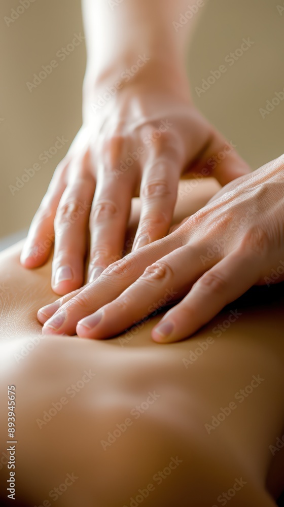Close-up of hands performing a relaxing back massage, mobile-friendly vertical image Close-up of hands performing a relaxing back massage, mobile-friendly vertical image