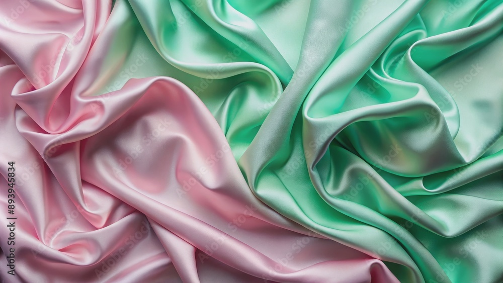 Fototapeta premium Pastel green and pink silk fabric background, silk, fabric, beautiful, pastel, green, pink, soft, elegant, delicate