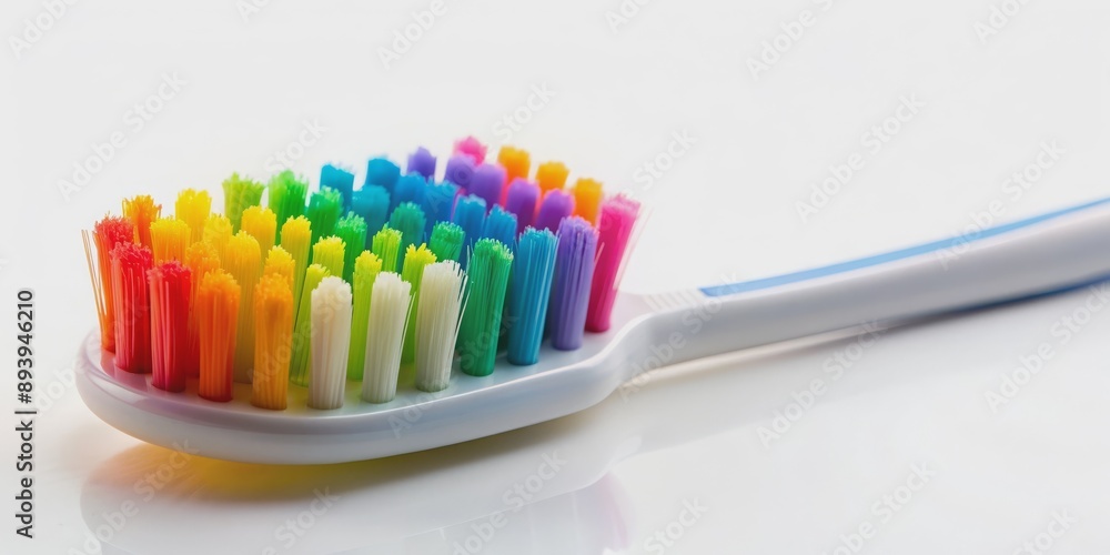 toothbrush with colorful bristles on a white background, dental, hygiene, tooth care, plastic, health, cleaning, oral toothbrush with colorful bristles on a white background, dental, hygiene, tooth care, plastic, health, cleaning, oral