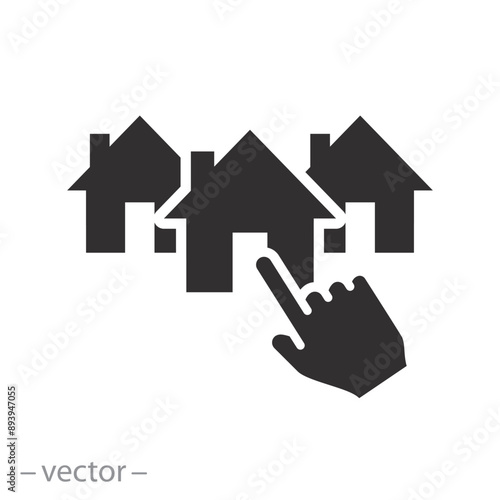 best variant home icon, choise house, outline real, search estate, flat vector illustration