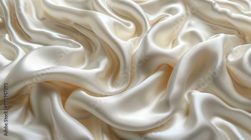 Elegant image of soft, flowing white silk fabric creating smooth and graceful curves and ripples on the surface, conveying a sense of luxury and delicate beauty.