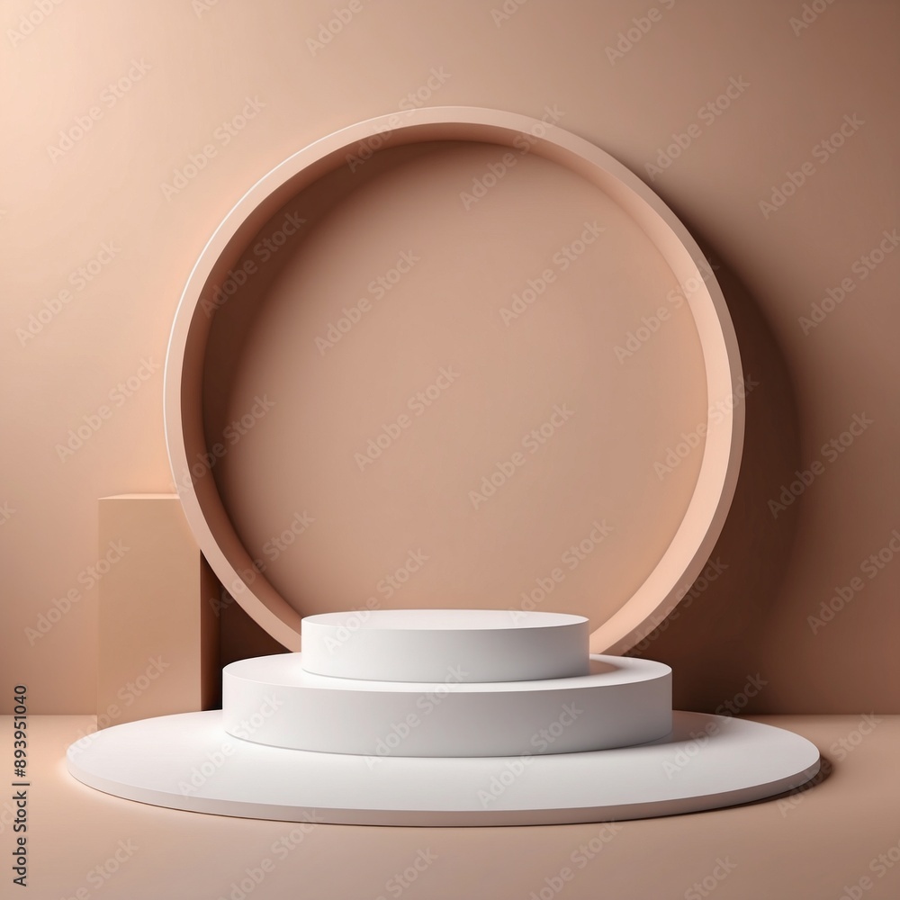 3D podium displays a round nude pedestal that stands for beauty, cosmetics, and product promotion. abstract 3D render, circle copy space 3D podium displays a round nude pedestal that stands for beauty, cosmetics, and product promotion. abstract 3D render, circle copy space