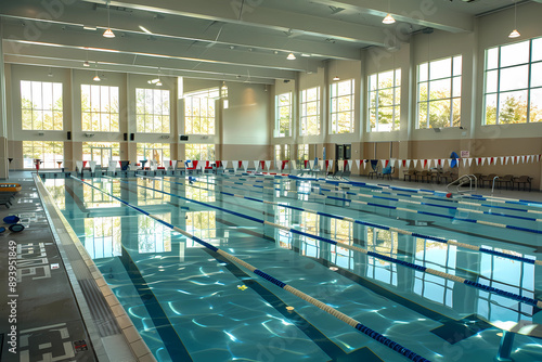  swimming pool school. no people. practices in an indoor pool