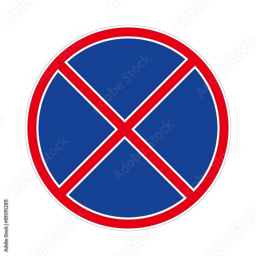 No stopping or standing sign with white outline, traffic sign, no parking traffic sign, sign, white background, illustation.