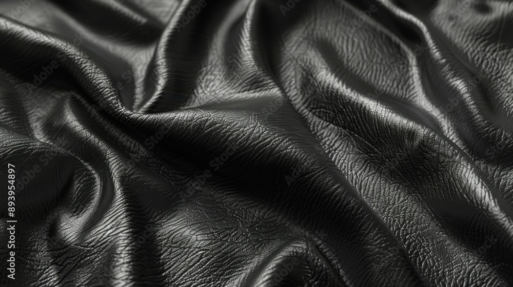 Naklejka premium High resolution close up of a black leather fabric with a textured surface. This texture adds depth and detail to the fabric, making it ideal for fashion accessories and decorative uses.
