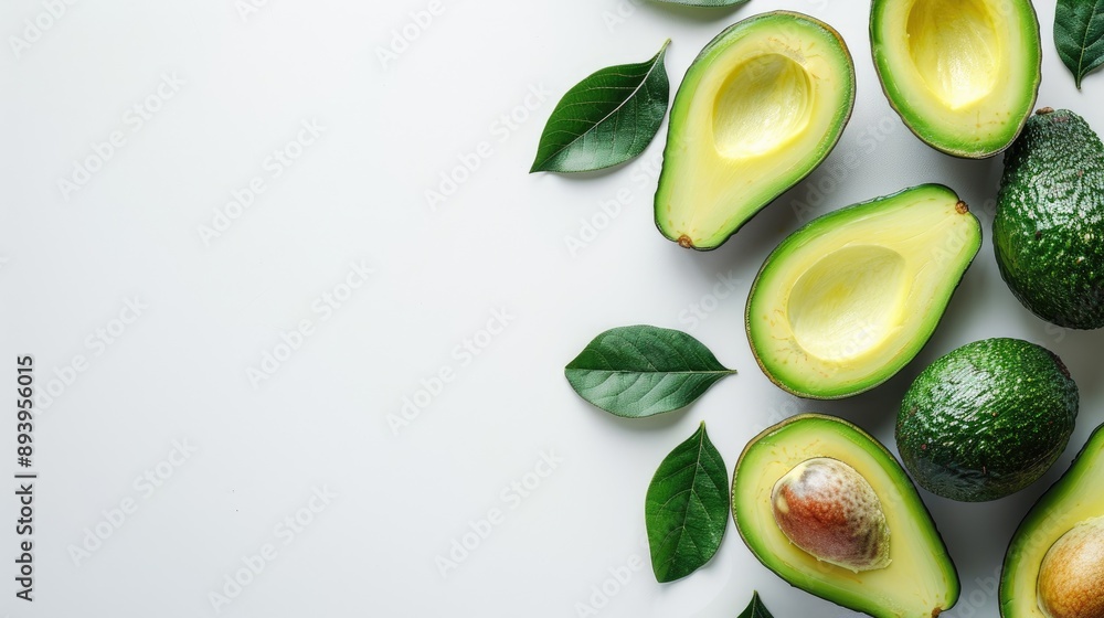 Avocado on white background high in vitamins with space for text Promoting health Avocado on white background high in vitamins with space for text Promoting health