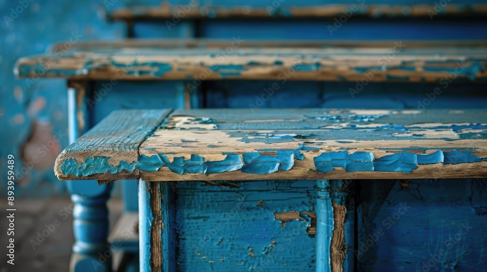 Background of wooden desks with peeling blue paint Background of wooden desks with peeling blue paint