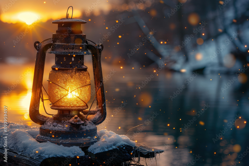 Rustic Lantern at Sunset in Winter Rustic Lantern at Sunset in Winter
