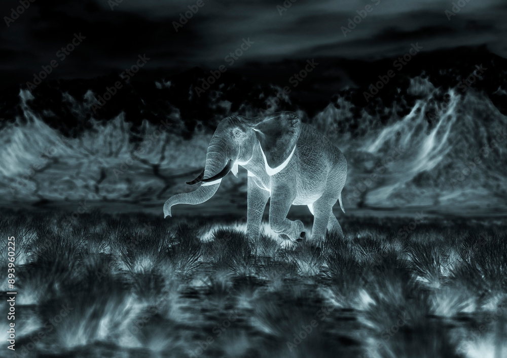 Fototapeta premium african elephant is walking fast in plains and mountains