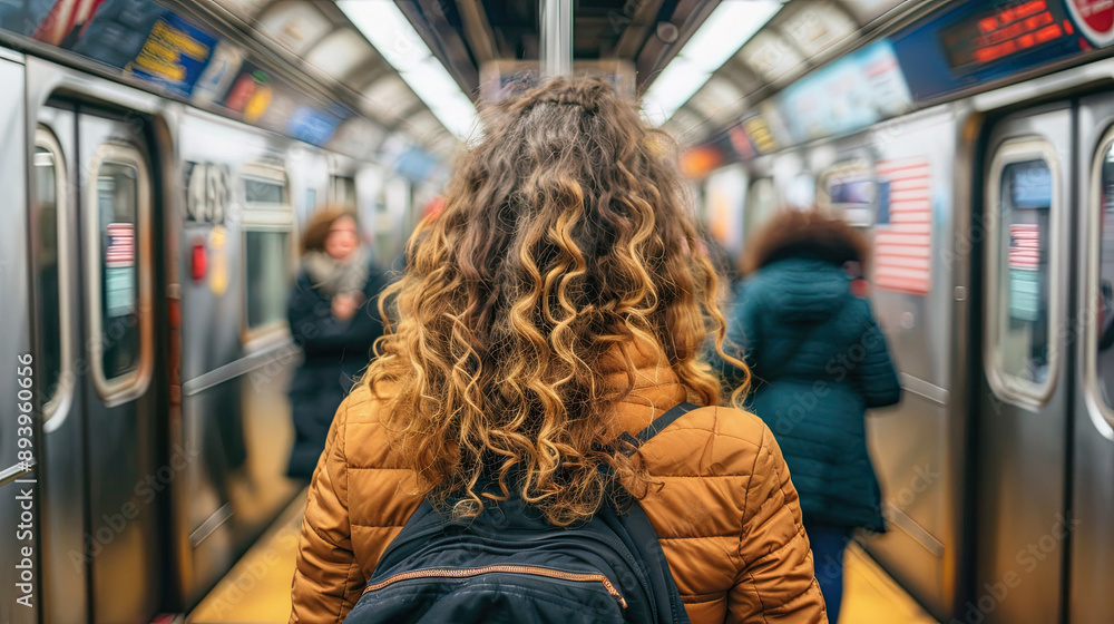 Woman from Behind Standing at Busy Subway with Blurry People Around, Urban Transit Scene, High-Resolution Image, Crowded Station, Motion Blur, Commuter Life, Dynamic Background, City Rush, Public Woman from Behind Standing at Busy Subway with Blurry People Around, Urban Transit Scene, High-Resolution Image, Crowded Station, Motion Blur, Commuter Life, Dynamic Background, City Rush, Public