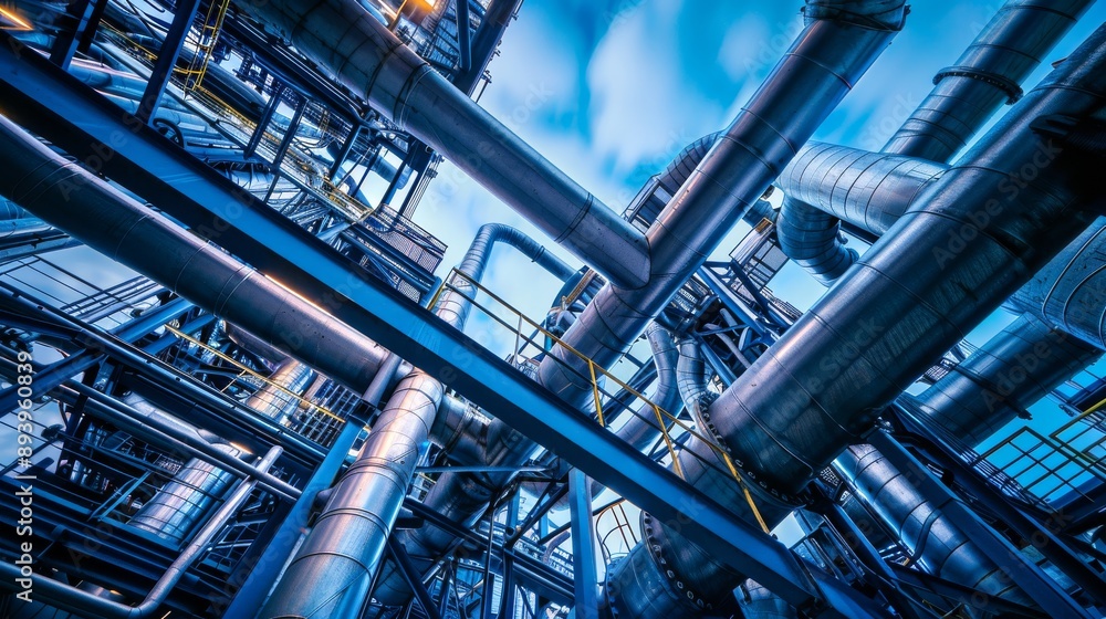 Observing a variety of pipes in operation within an industrial facility Observing a variety of pipes in operation within an industrial facility