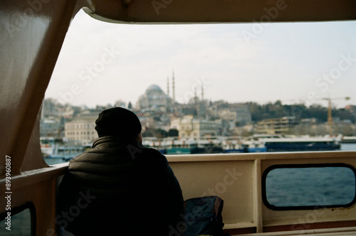 Canvas Print Man, ferry, sea, Istanbul, Turkey, film, kodak