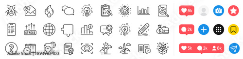Winner star, Inspiration and Idea line icons pack. Social media icons. Checklist, Flammable fuel, Globe web icon. Decreasing graph, Software bug, Brand contract pictogram. Vector