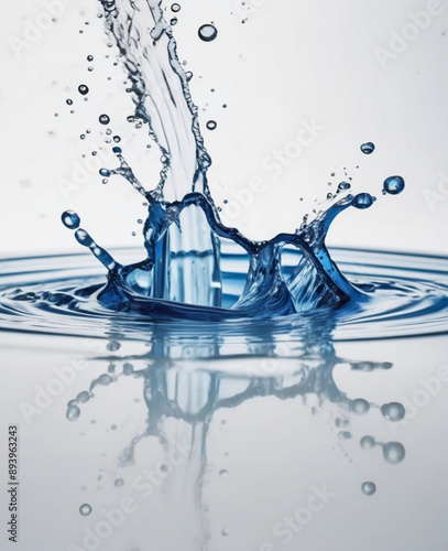a splash of water bubbles blue droplets 