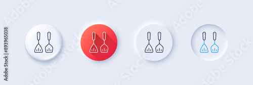 Cooking cutlery line icon. Neumorphic, Red gradient, 3d pin buttons. Kitchen accessories sign. Food preparation symbol. Line icons. Neumorphic buttons with outline signs. Vector photo