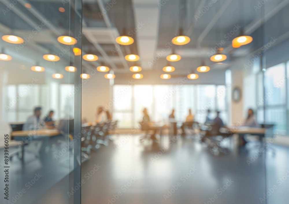 A blurry image of a large conference room with people sitting at tables. AI. A blurry image of a large conference room with people sitting at tables. AI.