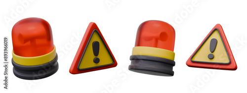 Alarming red lamp, sign of attention, danger. Alert signal. Set of vector emergency warning elements