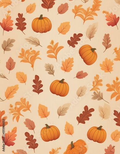 seamless pattern with pumpkins and leaves
