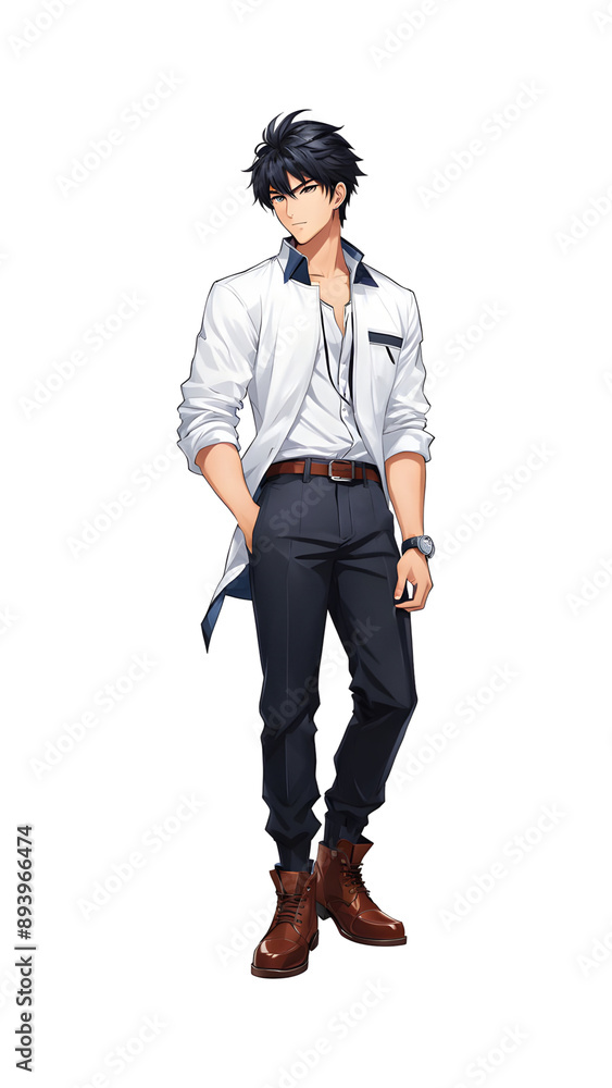Fototapeta premium anime cartoon office man wearing white shirt transparent background