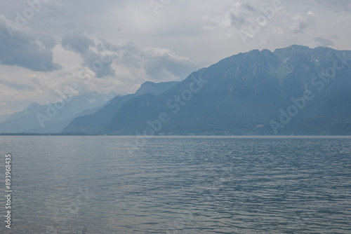 Panorama of town of Vevey and Lake Geneva, Switzerland