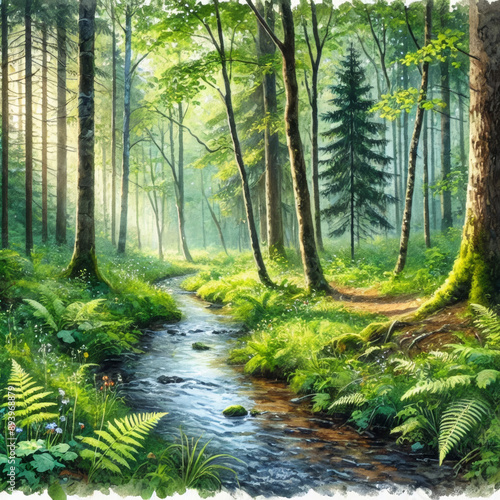 Rendition Stock _ Watercolor Illustration  0002012A _ Peaceful Forest Stream © Rendition